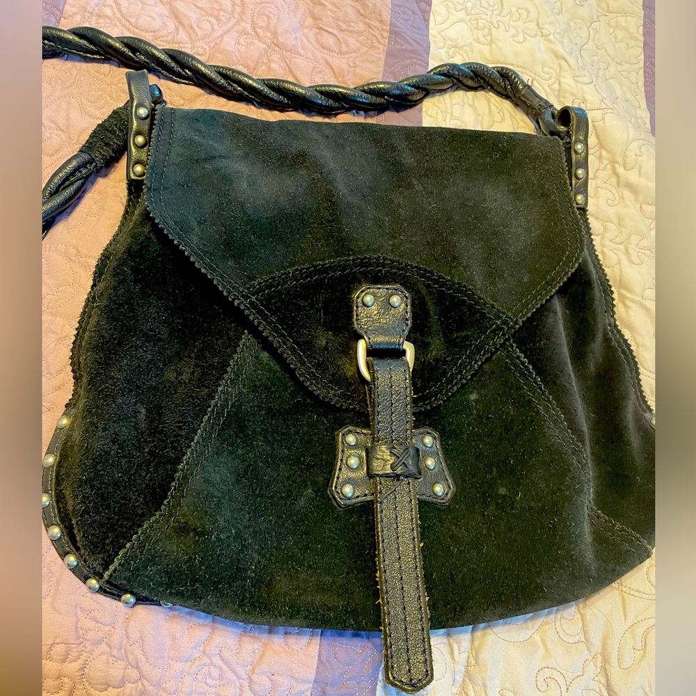 Lucky Brand Black Suede Hobo Bag